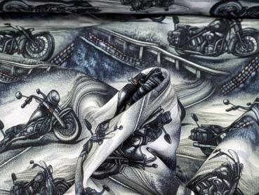French Terry Straßen Motorrad auf Jeans/Grau